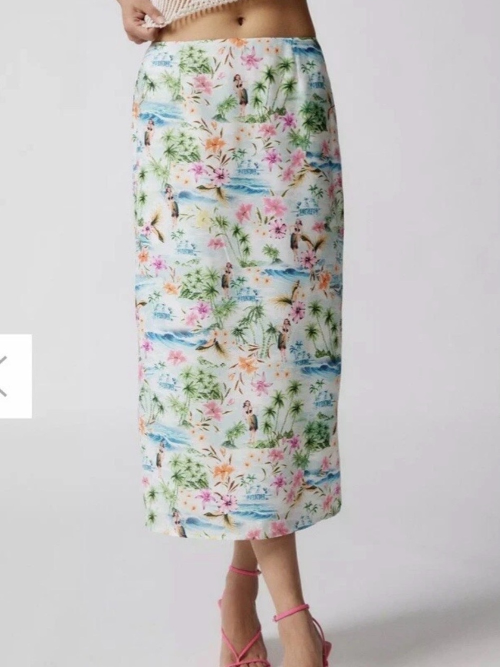 Urban Outfitters Tropical Floral Midi Skirt - White/Pastel